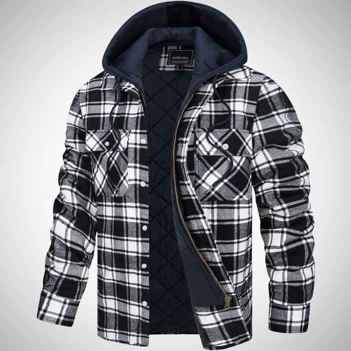 Men’s Hooded Plaid Jacket | Quilted Lining