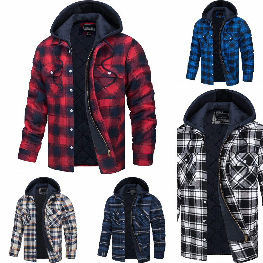 Men’s Hooded Plaid Jacket | Quilted Lining