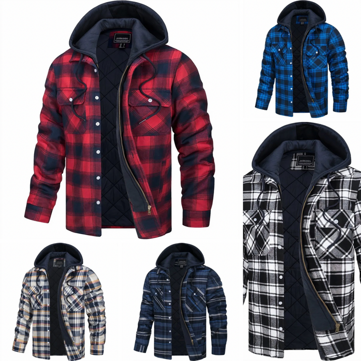 Men’s Hooded Plaid Jacket | Quilted Lining