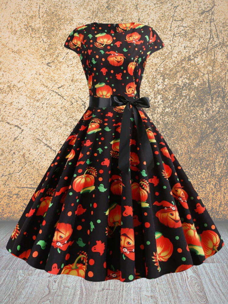 Women’s Halloween Midi Dress | Spooky Pumpkin Print