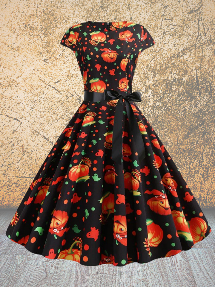 Women’s Halloween Midi Dress | Spooky Pumpkin Print