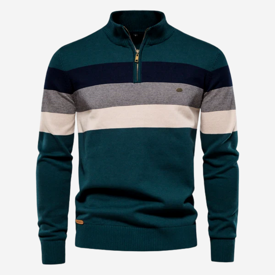 Men’s Striped Sweater | Half Zip