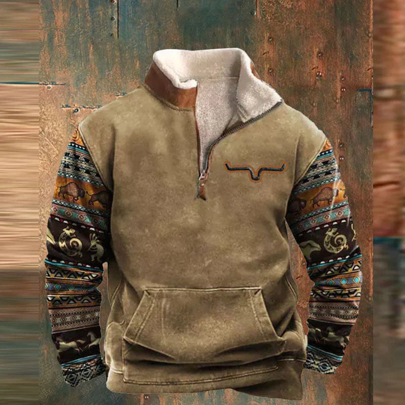Men’s Western Quarter-Zip Sweatshirt | Printed Sleeves