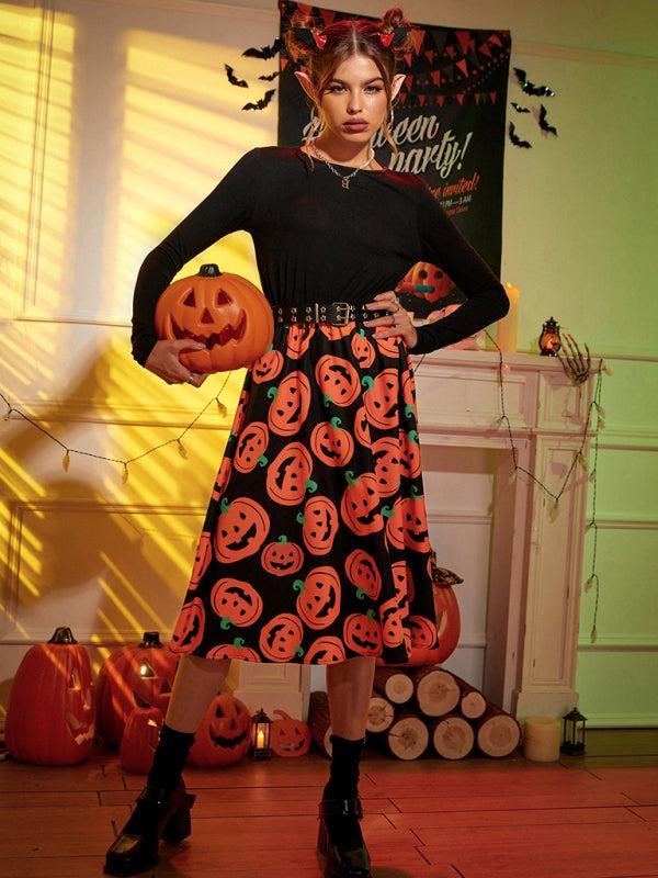 Women’s Halloween Midi Dress | Ghost & Pumpkin Print