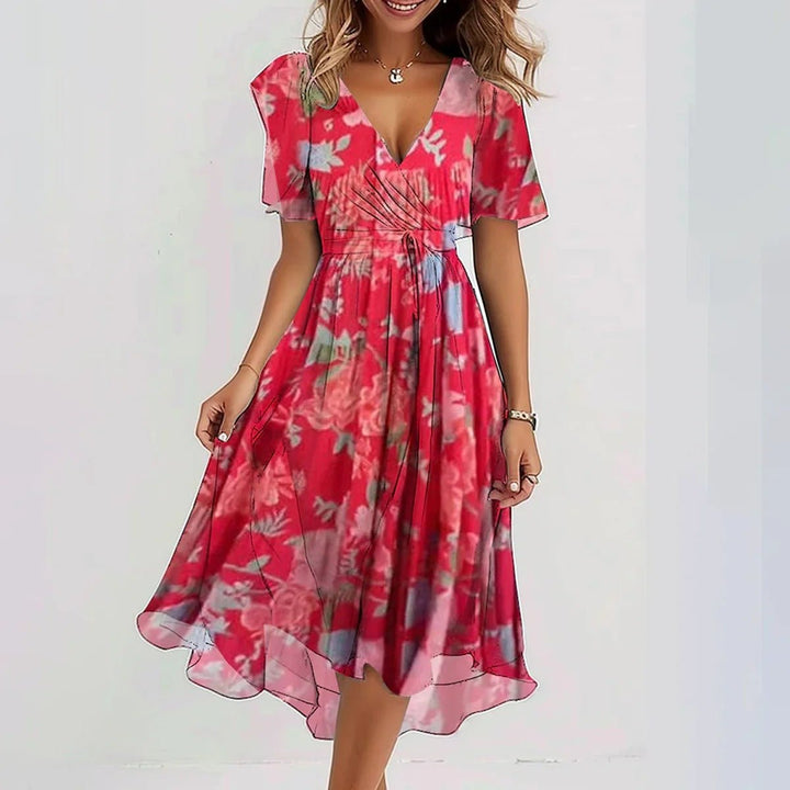 Women’s Printed V-Neck Dress | Midi