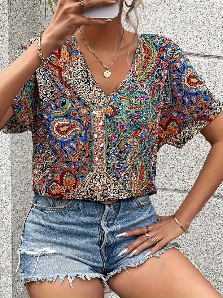 Women’s Boho Floral Blouse | Short Sleeve