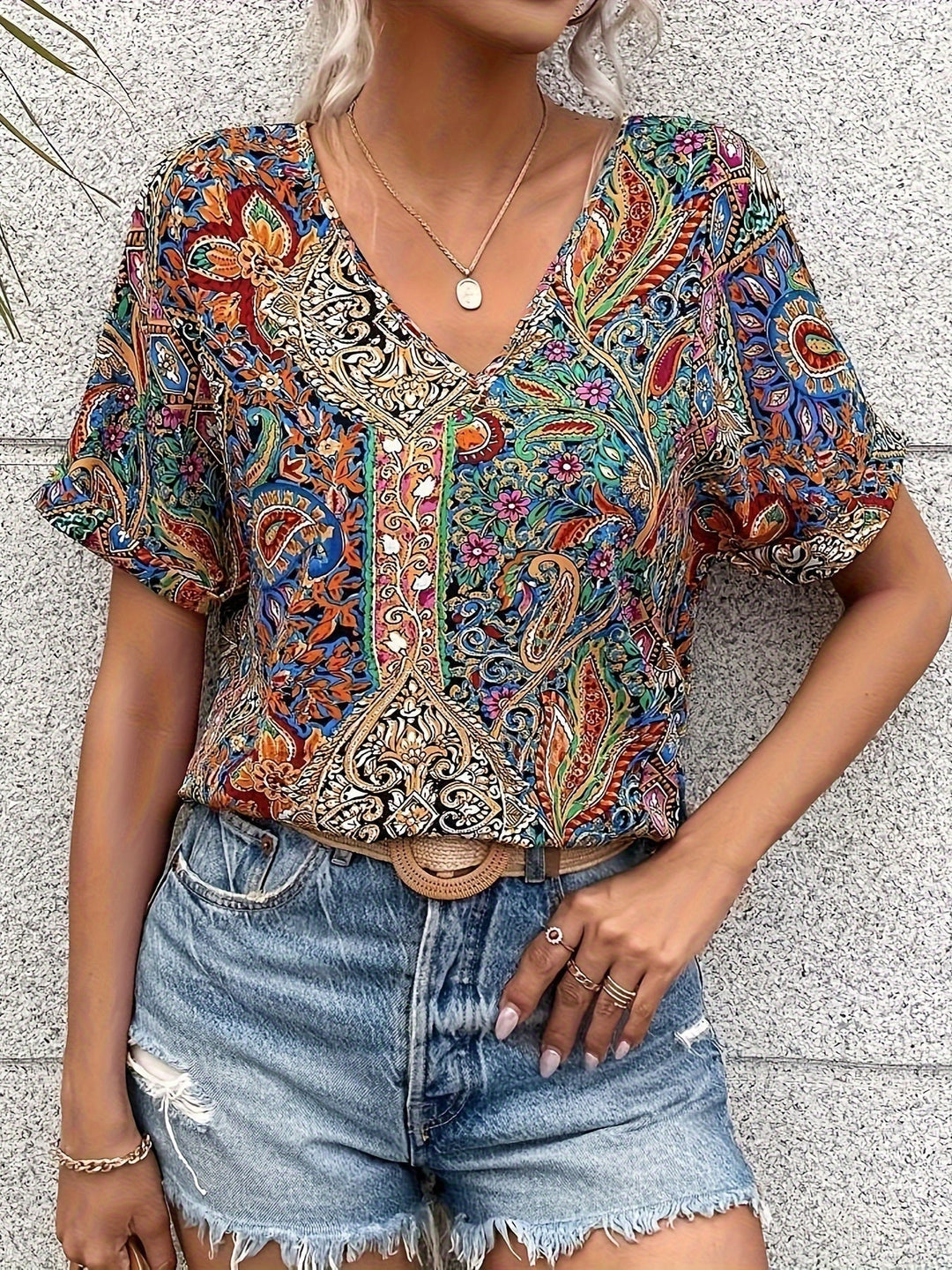 Women’s Boho Floral Blouse | Short Sleeve