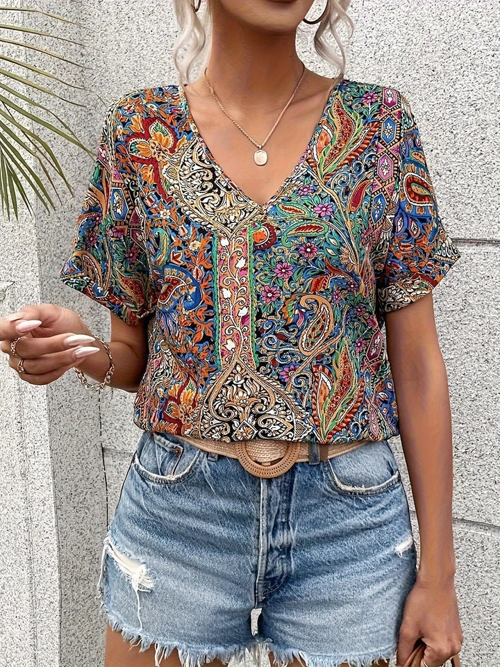 Women’s Boho Floral Blouse | Short Sleeve