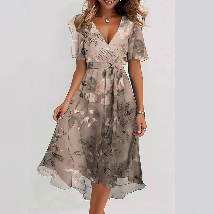 Women’s Printed V-Neck Dress | Midi