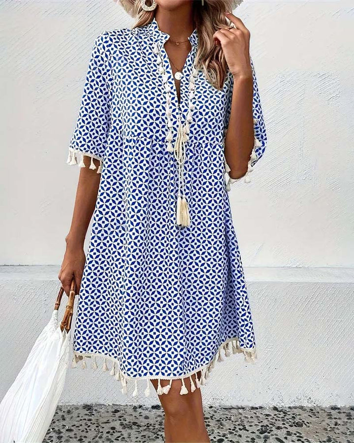 Women’s Printed Tassel Dress | Loose Fit