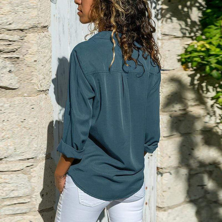 Women’s V-Neck Pocket Shirt | Long Sleeve