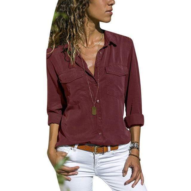Women’s V-Neck Pocket Shirt | Long Sleeve
