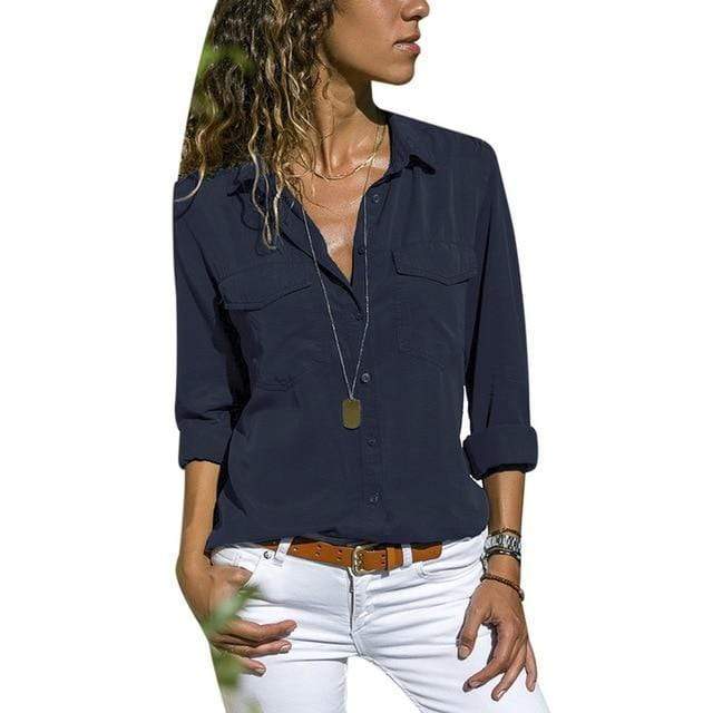 Women’s V-Neck Pocket Shirt | Long Sleeve