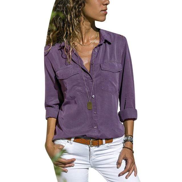 Women’s V-Neck Pocket Shirt | Long Sleeve