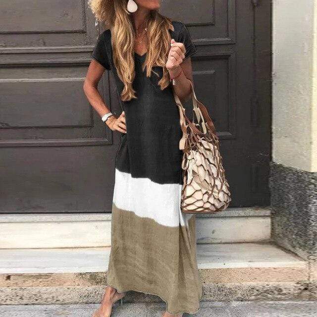Women’s Casual Color Block Dress | Maxi