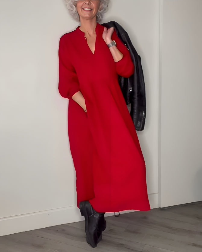 Long women's dress with a V-neck | Loose fit