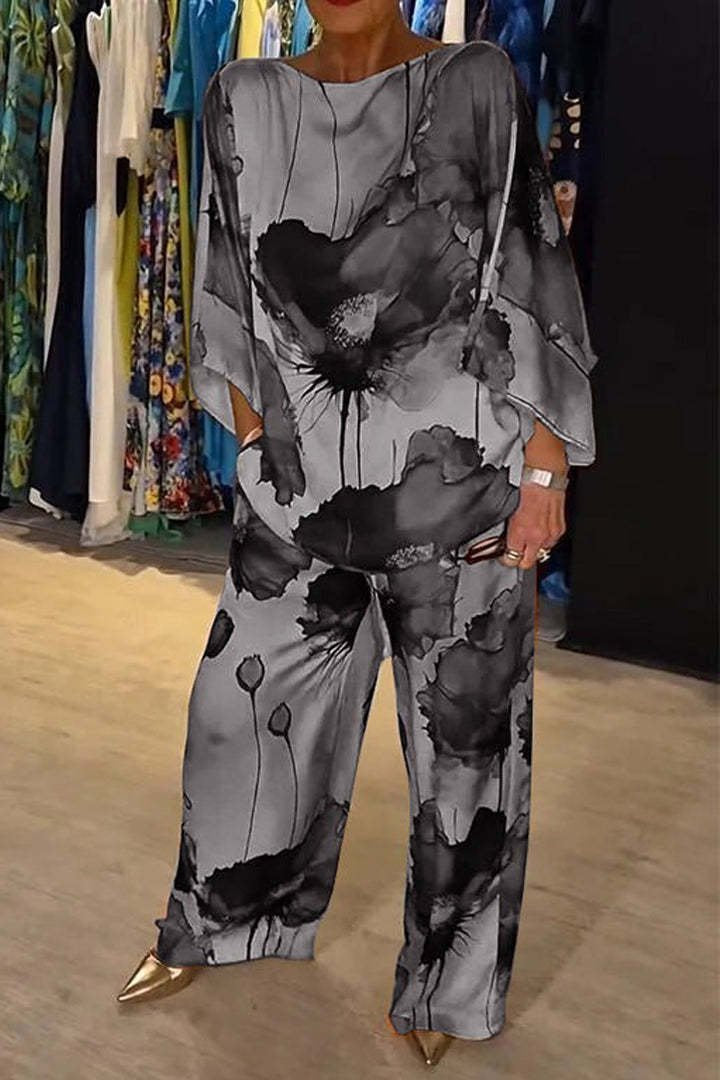 Women’s Wide Leg Two-Piece Set | Artistic Print