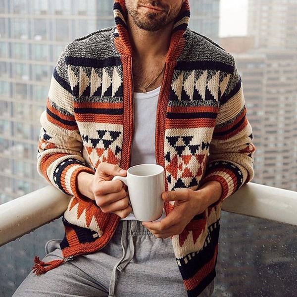 Caleb - Men's Geometric Zip Cardigan
