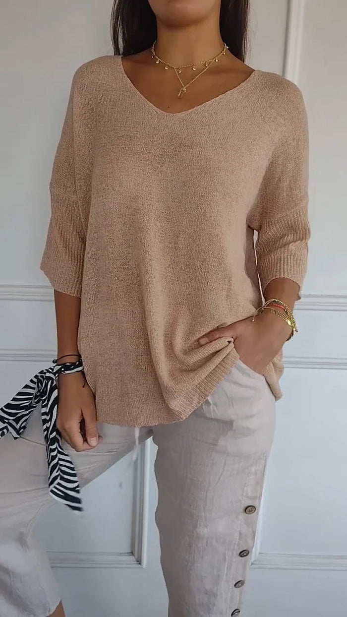 Women’s V-Neck Oversized Knit Top | Half Sleeve
