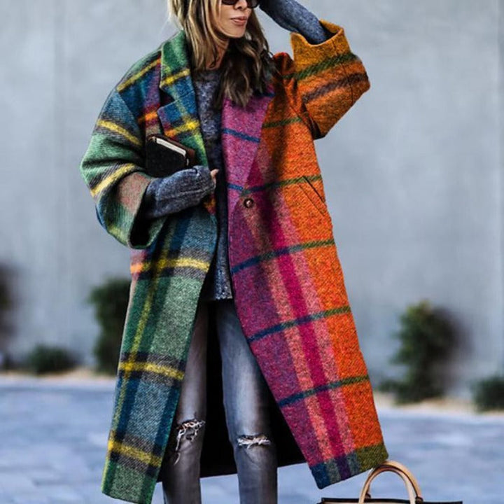Women’s Winter Long Coat | Plaid Pattern