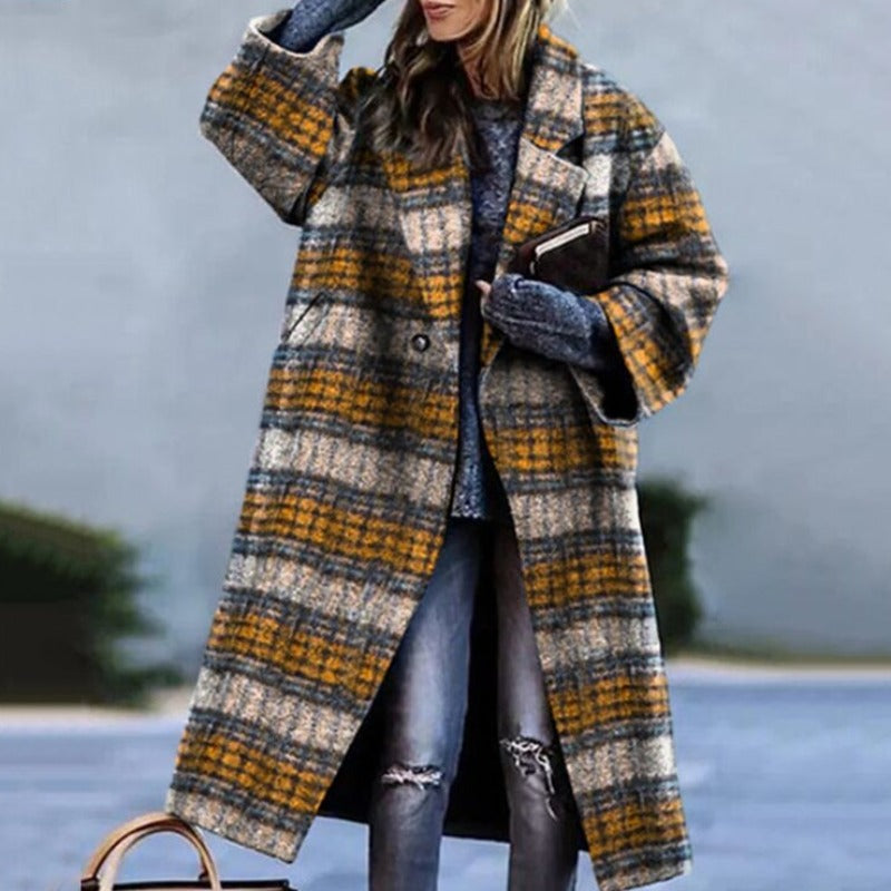 Women’s Winter Long Coat | Plaid Pattern