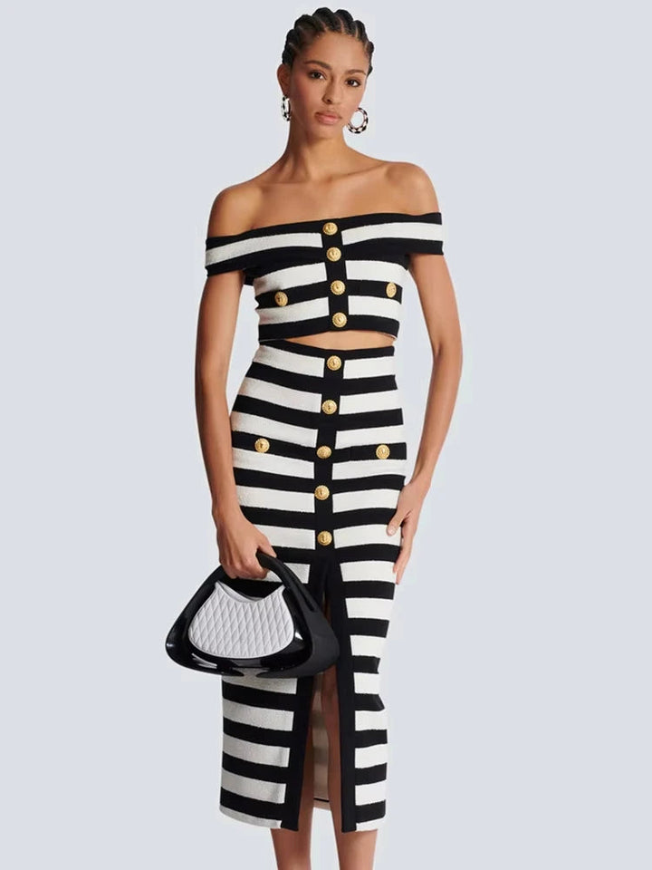 Women’s Striped Off Shoulder Set | Two Piece