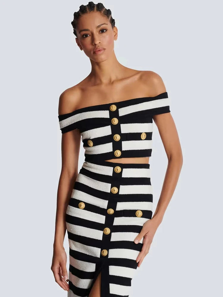 Women’s Striped Off Shoulder Set | Two Piece