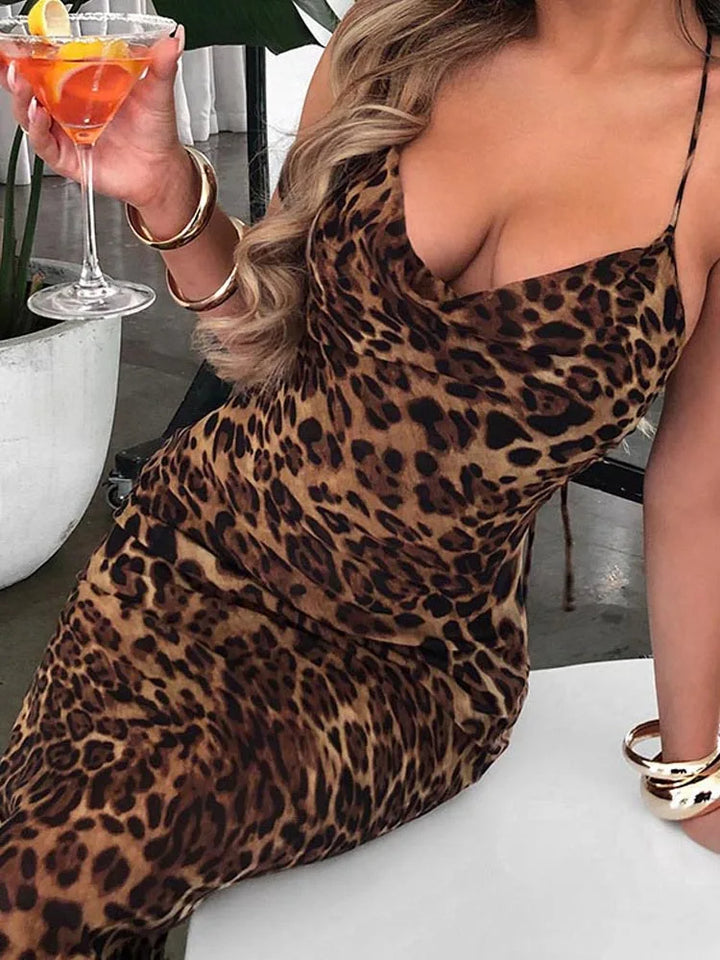 Women’s Leopard Print Cowl Neck Dress | Maxi