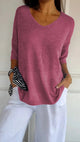 Women’s V-Neck Oversized Knit Top | Half Sleeve