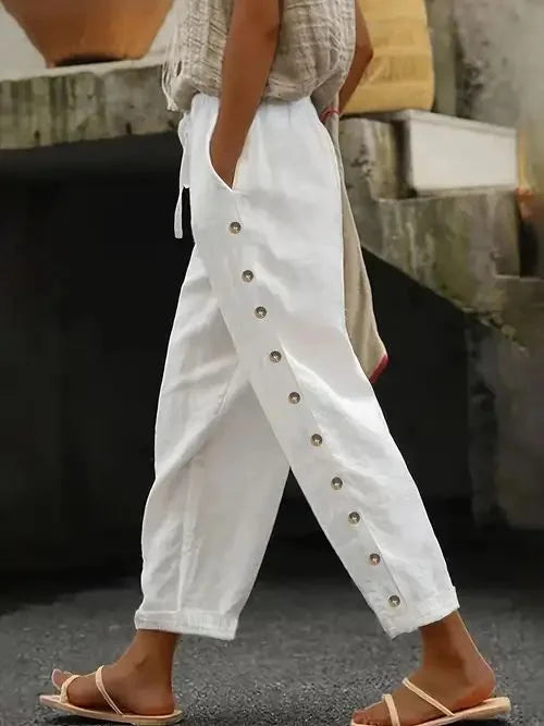 Women’s Button Detail Casual Pants | Loose Fit
