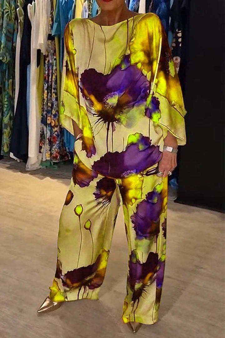 Women’s Wide Leg Two-Piece Set | Artistic Print
