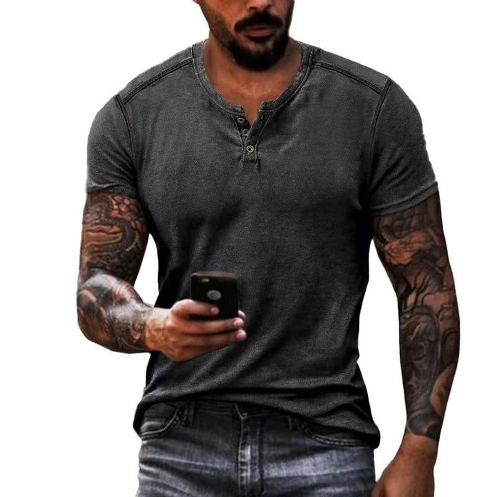 Maxwell - Casual solid color henley t-shirt