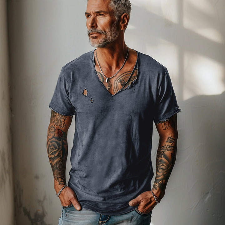 Everett - Distressed v-neck short-sleeve t-shirt