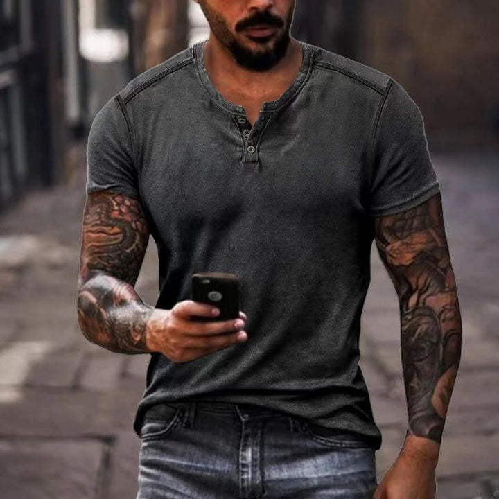 Maxwell - Casual solid color henley t-shirt
