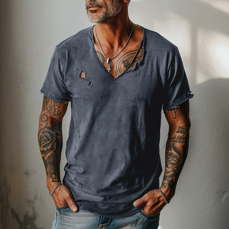 Everett - Distressed v-neck short-sleeve t-shirt