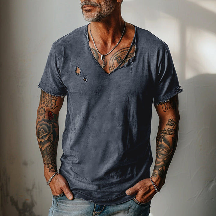 Everett - Distressed v-neck short-sleeve t-shirt