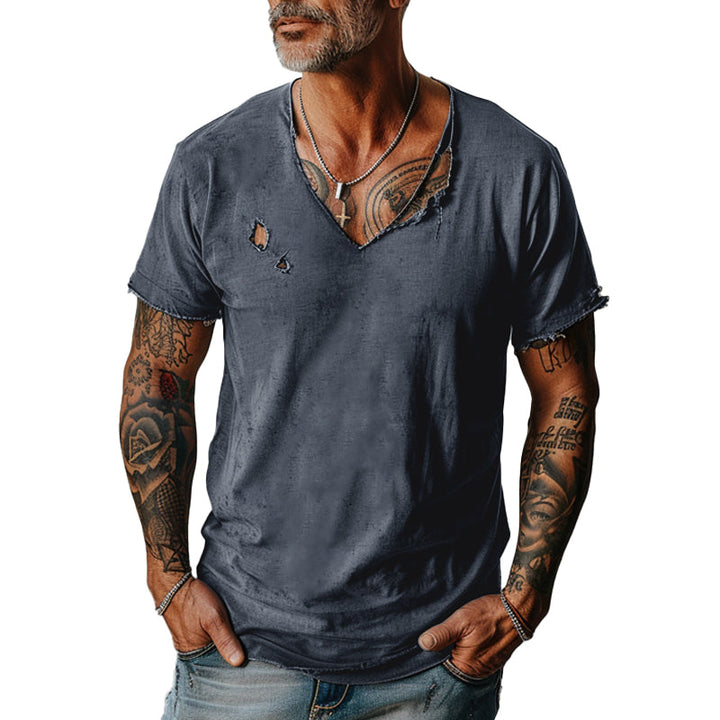 Everett - Distressed v-neck short-sleeve t-shirt