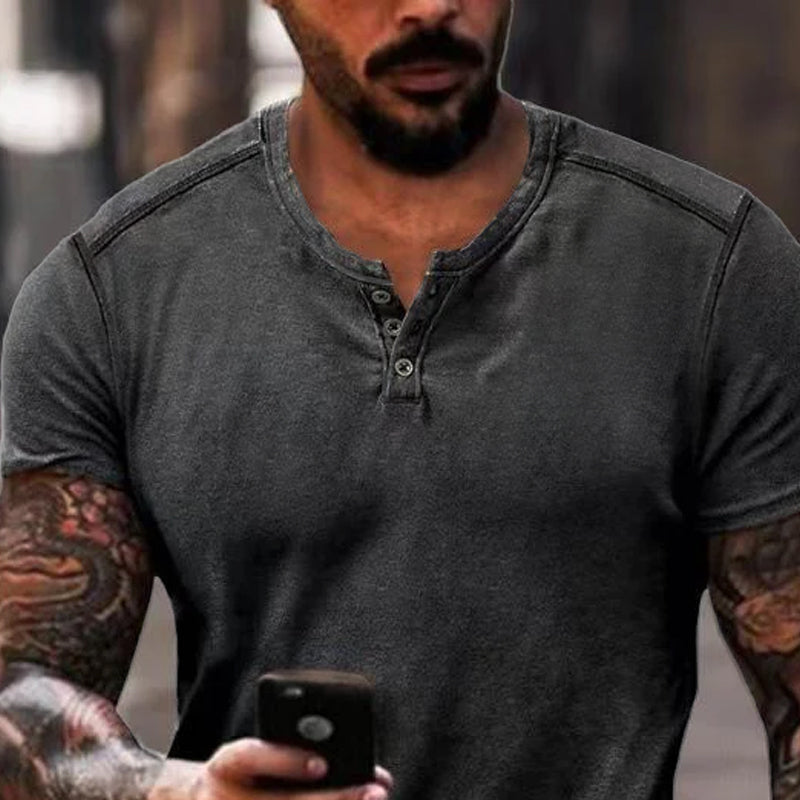 Maxwell - Casual solid color henley t-shirt