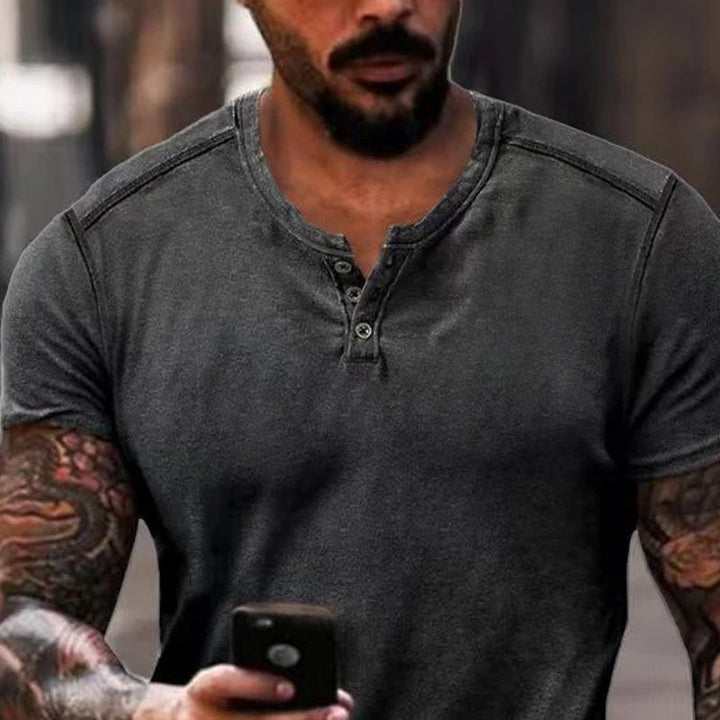 Maxwell - Casual solid color henley t-shirt