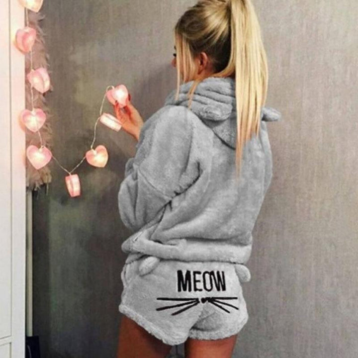 Women’s Pajama Set | Cat Print Hoodie & Shorts