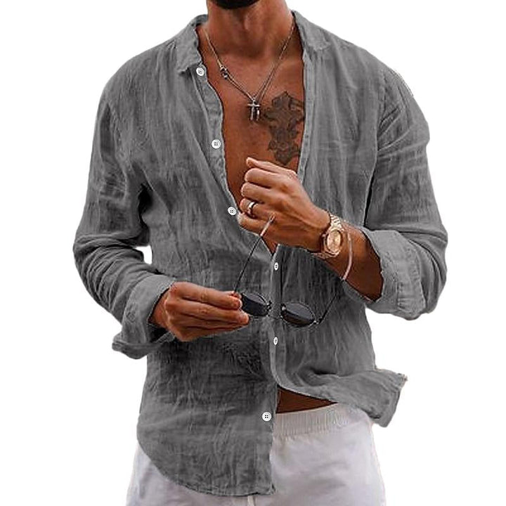 Jace - Men's Casual Solid Color Lapel Long-Sleeved Cotton Linen Shirt