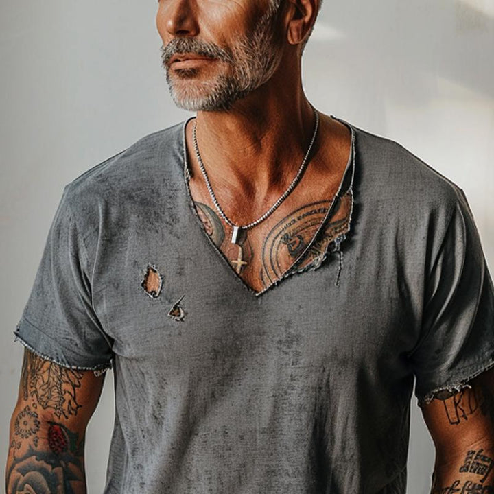 Everett - Distressed v-neck short-sleeve t-shirt