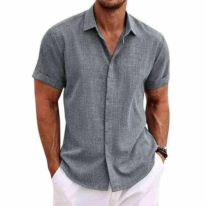 Felix - Men's Solid Color Lapel Short Sleeve Cotton Linen Shirt
