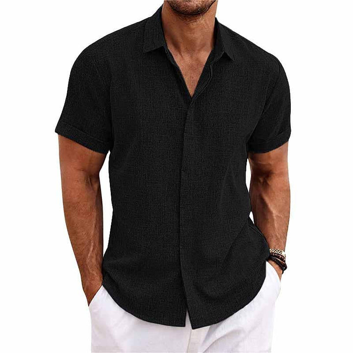 Felix - Men's Solid Color Lapel Short Sleeve Cotton Linen Shirt