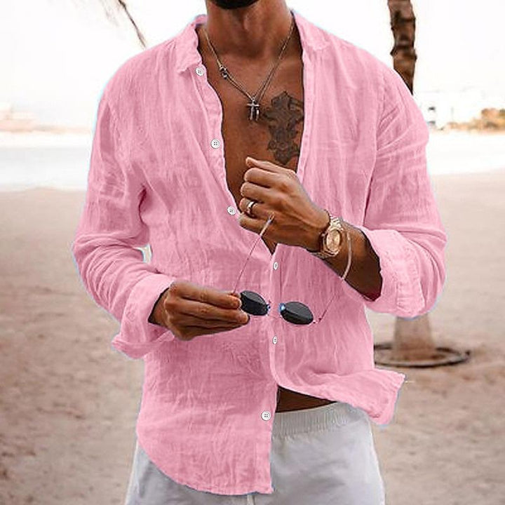Jace - Men's Casual Solid Color Lapel Long-Sleeved Cotton Linen Shirt