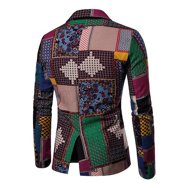Grady - Lapel ethnic print long sleeve thin blazer for men