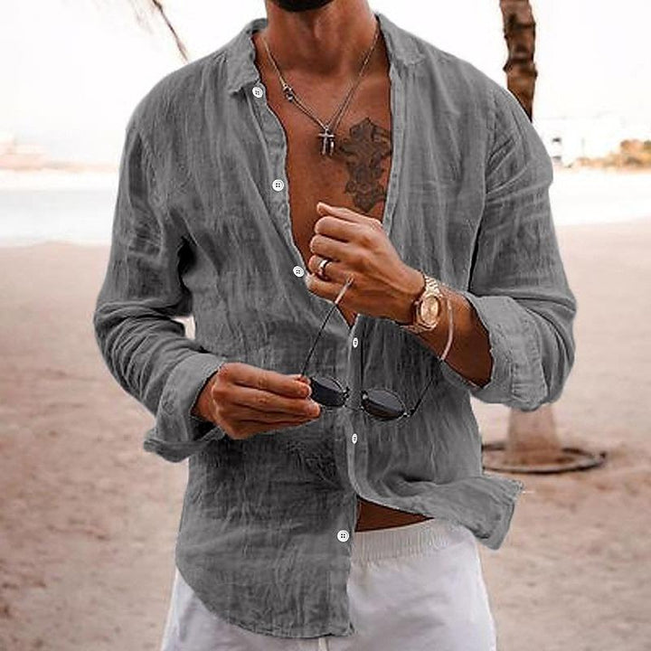 Jace - Men's Casual Solid Color Lapel Long-Sleeved Cotton Linen Shirt