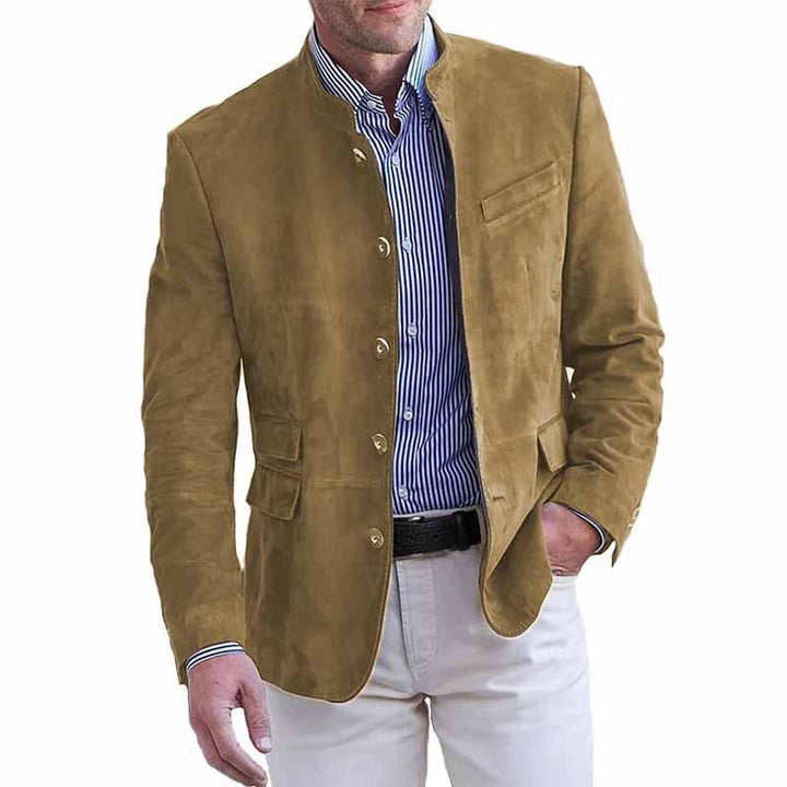 Andrei - Retro stand collar single breasted slim fit blazer with multiple pockets