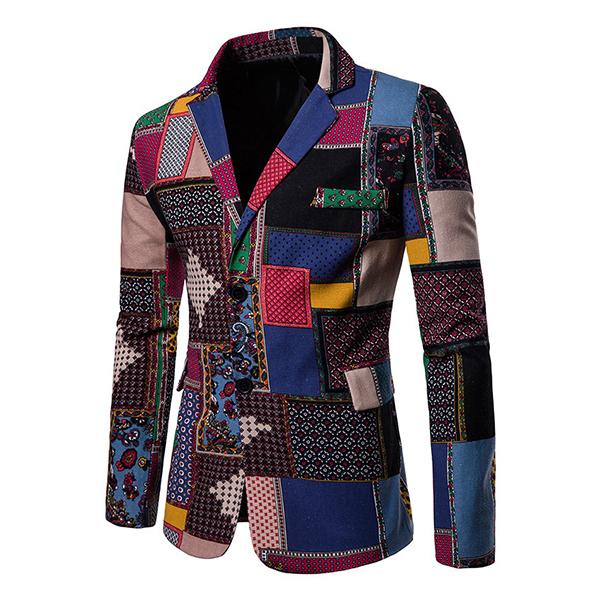 Grady - Lapel ethnic print long sleeve thin blazer for men