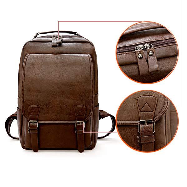 Lennox - Retro leather backpack with zipper flap